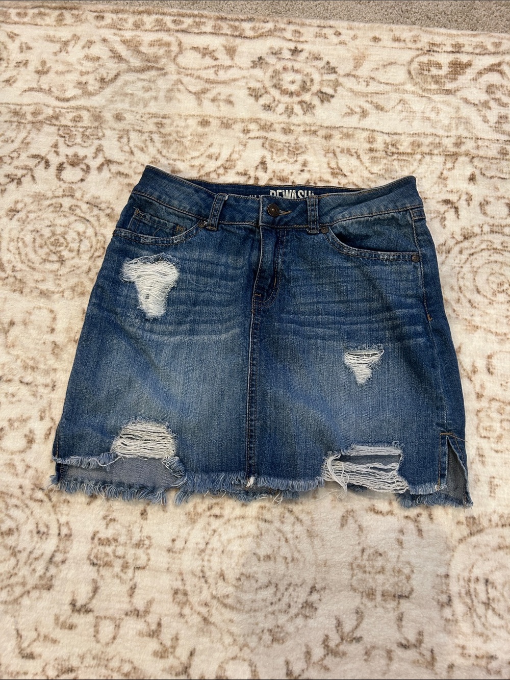 Rewash Distressed Denim Mini Skirt - Blue